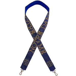 Sangle de sac ajustable en coton brodée main, motif croix perlée bleu marine et or, forme carrée, esprit d'équipe, Notre-Dame - Product Image 1