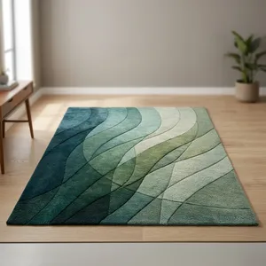 Tapis rectangulaire moderne à dégradé vert abstrait, en laine et acrylique, à poils moyens, avec envers antidérapant en caoutchouc, pour salon - Product Image 5