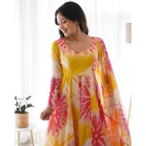 PURE SOFT ORGANZA ANARKALI COSTUME ENSEMBLE AVEC DKB ENTIÈREMENT COUDU-27 - Product Image 3