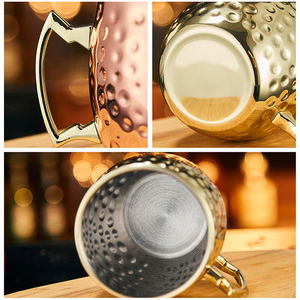 Mug en verre martelé doré style Moscou, en acier inoxydable et laiton, pour cocktails et bière, vaisselle de bar de luxe gaufrée - Product Image 2