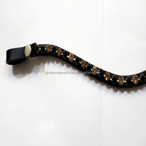 Banda de cuero personalizada para cejas de caballo con forma de cadena de diamante multicolor de una sola fila con cierre de bucle de botón a presión - Product Image 3