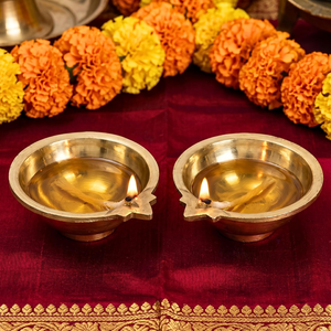 Diya en laiton pour Pooja, lot de 2 lampes à huile pour la prière et le culte hindou, Diyas décoratifs pour la maison, le temple, le Mandir, Diwali - Product Image 5