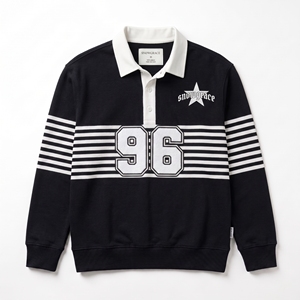 Maillot de baseball rayé à manches longues Snowgrace avec logo brodé, col rabattu, coupe classique, vêtements pour hommes - Product Image 1