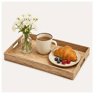 Premium Rectangular Wooden Serving <b>Tray</b> With Integrated Handles Durable Rustic Wood Finish For Coffee Table Ottoman & <b>Breakfast</b> - Product Image 6