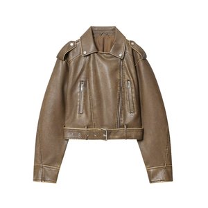Veste rétro personnalisée pour femme, hiver 2026, en cuir véritable, avec ceinture, doublure en fausse fourrure écologique et respirante, manches longues - Product Image 4