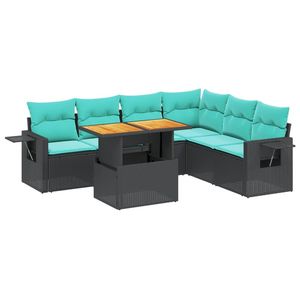 Ensemble de canapés de patio en polyrotin noir 7 pièces avec coussins, mobilier d'extérieur élégant - Product Image 2