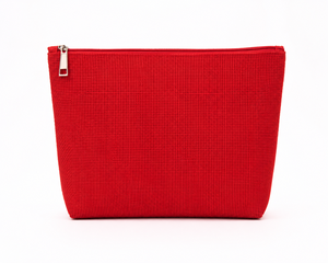 Red Jute Cosmetic Bag with Zipper Closure <b>Small</b> Size Light <b>Weight</b> Foldable Portable Vintage Style Makeup Storage - Product Image 1