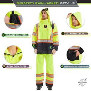 Ensemble veste et pantalon de sécurité haute visibilité imperméables |   Vêtements de travail réfléchissants |   Fabricant d'engrenages industriels OEM sur mesure - Product Image 4