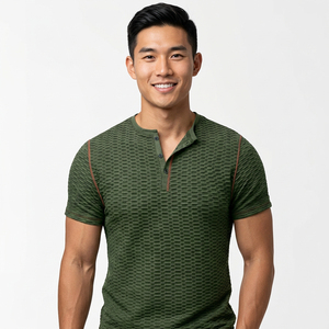 Camiseta Henley Estilo Americano para Hombre, Manga Corta, Verano, Transpirable, Secado Rápido, Antiarrugas, Diseño a Cuadros, 180 Gramos, 100% Poliéster - Product Image 5