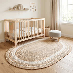 Black Oval Braided Jute Living Room Rug with Concentric Braids - Product Image 2