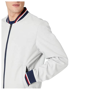 Grey men's bomber <b>jacket</b> Casual autumn wear Zip front solid color Turn-down collar polyester Mens solid color <b>jacket</b> - Product Image 2