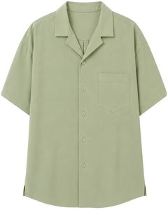 Customized Sage Green Oversized Casual Men <b>Shirt</b> <b>Half</b> Sleeve <b>Button</b> Up Cuban Collar Loose Fit Summer Beach Fashion Top Wear - Product Image 1