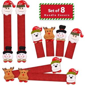 Set di 8 Coperture per Maniglie Frigorifero Natalizie, Babbo Natale e Pupazzo di Neve, Decorazioni Retrò per Elettrodomestici - Product Image 1