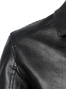 <b>Men</b> Black PU <b>Leather</b> Moto Biker <b>Jacket</b> Zipper Front Turn-down Collar Windproof Regular Sleeve Slim Fit Autumn Style - Product Image 5