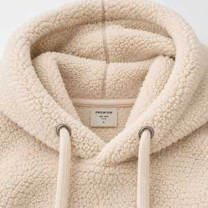 <b>Fleece</b> <b>Sherpa</b> Hooded Sweatshirt Beige Casual Winter Wear Anti-Pilling Knitted Pullover Solid Color Men's Hoodies & Sweatshirts - Product Image 4