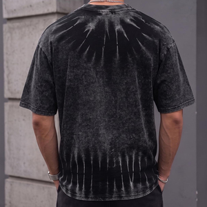 เสื้อยืดคอตตอนทรงโอเวอร์ไซส์ลายฟอกสีสไตล์วินเทจสำหรับผู้ชายรุ่นใหม่ล่าสุด แฟชั่นสตรีทแวร์ฤดูร้อน ทรงหลวม เสื้อยืดลายฟอกสี - Product Image 2
