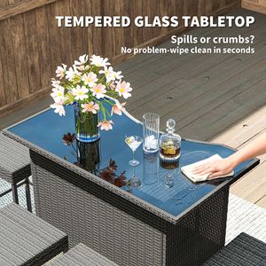 Set da Bar in Rattan a 5 Pezzi con Tavolo Alto e 4 Sgabelli con 2 Ripiani, Colore Grigio, per Esterni e Patio - Product Image 5
