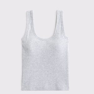 Women's Gray Ribbed Tank <b>Top</b> Scoop Neck Sleeveless Casual Knitted 100% Cotton Breathable Solid Color Short Hip Hop Button - Product Image 5