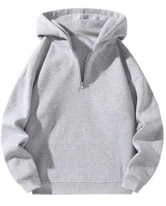 Sudadera con capucha extragrande de algodón suave y grueso con cremallera de un cuarto y bolsillo en el pecho, de calidad superior para hombre. - Product Image 3