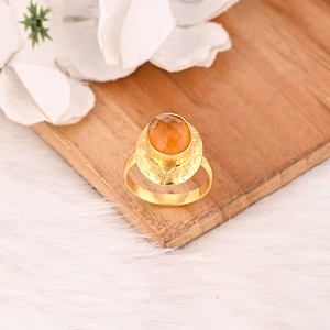Elegant Hydro Citrine Oval <b>Adjustable</b> <b>Ring</b> Handmade Gold Plated Brass Stylish Jewelry for Women - Product Image 4