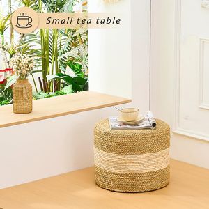 Poggiapiedi in Erba Marina Naturale Intrecciata Fatto a Mano, Pouf Quadrato in Acciaio Inossidabile per Arredamento Casa e Seduta - Product Image 4