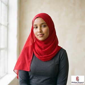 <b>Red</b> Chiffon Square Hijab <b>Scarf</b> Solid Color Casual Spring Summer Wear Skin-Friendly Head Wrap - Product Image 1