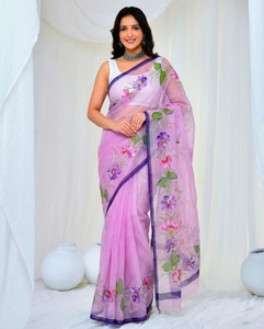 Sari traditionnel d'automne en coton mélangé Kota Doria, imprimé floral à la main, réversible et infroissable, pour femme, avec chemisier non cousu - Product Image 4