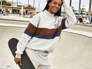 Factory Custom Logo Cotton Mock Neck Fleece <b>Jumper</b> Oversized Pullover Color Blocking <b>Vintage</b> Striped Mockneck Sweatshirt Women - Product Image 4