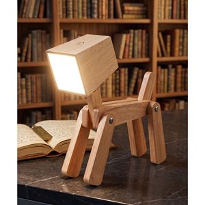 Rechargeable Wooden Dog Desk Lamp – 2000mAh Dimmable Touch <b>Bedside</b> <b>Reading</b> <b>Light</b>, 3 Color Modes Articulated Table Lamp - Product Image 1