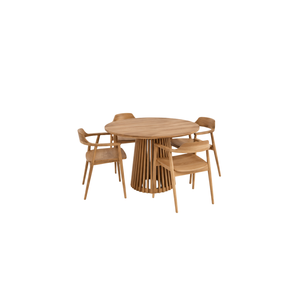 ARTERRA Juego de Comedor de Lujo Ecológico Hecho a Mano con Mesa Redonda de Madera de Teca y Sillas con Brazos para Casa o Villa - Product Image 1