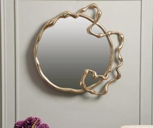 Modern <b>Round</b> Brass <b>Wall</b> <b>Mirror</b> with Contemporary Wavy Frame Design for Decorative Use - Product Image 3