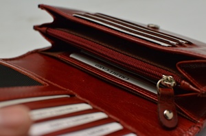 Genuine Leather Long <b>Wallet</b> Unisex Fold Closure Minimalist Design Daily Use <b>Red</b> Color - Product Image 4