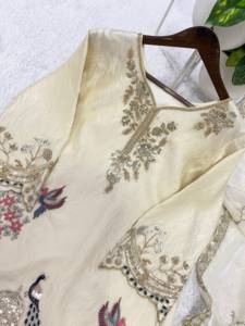 Designer Beads Work With Sequence Embroidery Work Fandy Silk <b>Top</b> With Plazzo And Dupatta Fully Stitched Ready To Wear Set - Product Image 5