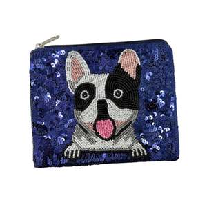 French Bulldog Beaded Zipper Pouch Multicolor Clutch <b>Cute</b> Pet Lover <b>Purse</b> Storage Trendy Eco-Friendly Handmade Fashion Accessory - Product Image 1