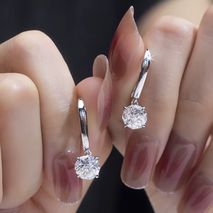 Boucles d'oreilles pendantes rondes en cristal, serti griffe, style classique, pour femme, usage quotidien - Product Image 1