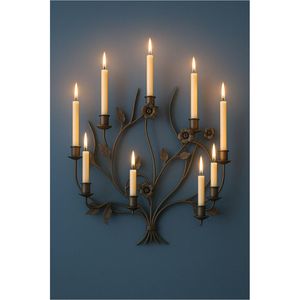 Applique murale de luxe en ornement rococo français, en laiton doré antique, style baroque vintage, à 2 lumières, type candélabre suspendu - Product Image 2