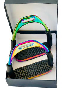 อุปกรณ์ขี่ม้า Ekay Gloss Rainbow Safety FLEXI STIRRUPS พร้อมแผ่นรองสีดำ ขนาด 160x145x75 มม. - Product Image 5