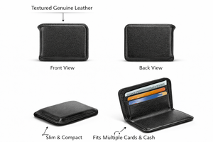 WRIZA Porte-cartes en cuir véritable de 5 pouces, design fin et durable avec finition texturée, portefeuille compact pour hommes et femmes, professionnel - Product Image 3
