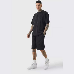 Conjuntos de verano para hombre, camisetas de manga corta, pantalones cortos, trajes de dos piezas, chándal fino y transpirable, conjuntos informales holgados para hombre - Product Image 1