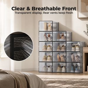 Scatola Portascarpe Impilabile in Plastica Trasparente, Confezione da 10/15, Organizzatore Pieghevole per Esposizione di Sneaker - Product Image 4
