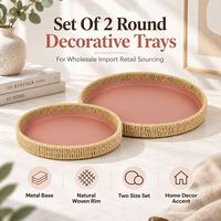 Ensemble de 2 plateaux décoratifs ronds en métal avec bord tressé naturel pour centre de table basse et décoration intérieure