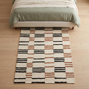 Modern Handwoven Jute Geometric Rug <b>Cream</b> Black Brown Flatweave Anti-Slip Textured Stripe Pattern Living Room Home Decor - Product Image 1