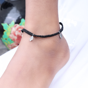 Black Macrame Cord with Silver Leaf Fine Charm <b>Bracelet</b> High Quality Adjustable <b>Bracelet</b> Classic Vintage Bohemian Ethnic Design - Product Image 4
