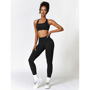 Ensemble de yoga dos croisé pour femme : soutien ergonomique, brassière de sport et leggings taille haute à découpe automatisée - Product Image 2