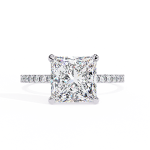 Magnifique bague solitaire en diamant de laboratoire taille princesse de 2,30 carats avec pavé sur le pavillon et le sertissage en or jaune 18 carats - Product Image 4