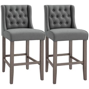 Sgabelli da bar a altezza bancone da 66,7 cm, con schienale a orecchioni trapuntato, senza braccioli, grigio, con gambe in legno di gomma morbida, set da 2 - Product Image 1