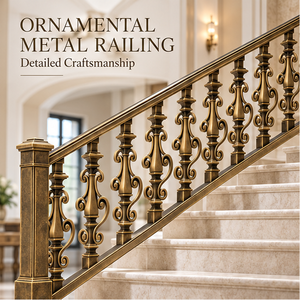 Barandilla de Escalera de Metal Bronceado Estilo Heritage con Balaustres Esculpidos para Villas, Terrazas, Hoteles y Grandes Interiores - Product Image 1
