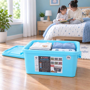 Boîte de rangement en plastique pastel de 20 L avec couvercle, bac de rangement empilable moderne, boîte à jouets pour enfants, boîte de rangement pour chambre à coucher, salon - Product Image 1