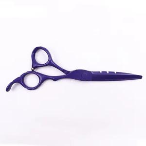 Tijeras de Entresacar Cabello Moradas Hechas a Medida, de Acero Inoxidable, Afiladas, para Diestros, Ligeras, con Mango Largo y Agarre de Acero Inoxidable - Product Image 3