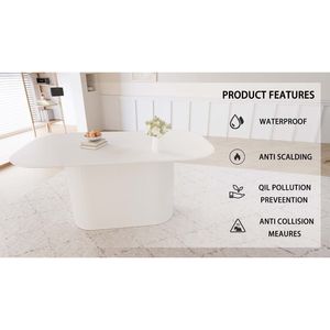 Tavolo da Pranzo in MDF Stile Crema da 160 cm per 4-8 Persone, Eleganti Gambe a Strisce Verticali, Bordo Spesso, Nuovo Tavolo da Pranzo Standard - Product Image 6